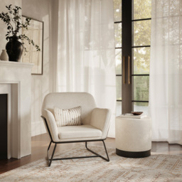 Lara Ivory Boucle and Brushed Gold Small Pouffe - Cream - LPD Home - Wilko - thumbnail 5