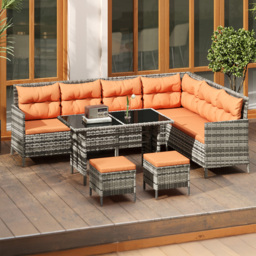Outsunny 8 Seater Orange Rattan Garden Lounge Set - Wilko - thumbnail 1