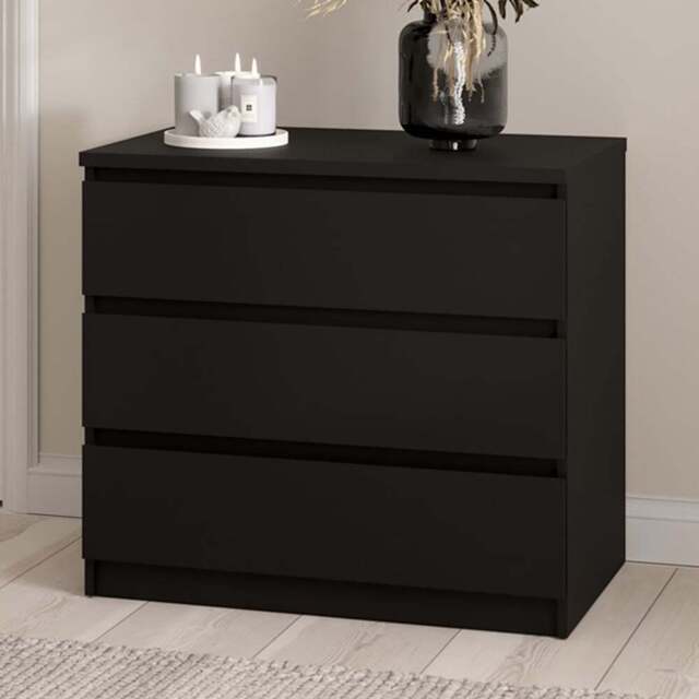 Florence 3 Drawer Matt Black Chest of Drawers - Furniture to Go - Wilko