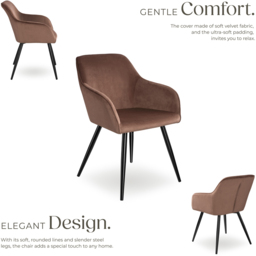 tectake Marilyn Set of 6 Brown and Black Velvet Look Padded Dining Chairs - Wilko - thumbnail 4