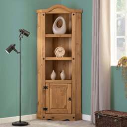 Seconique Corona Single Door 3 Shelf Distressed Waxed Pine Corner Bookshelf - Brown - Wilko