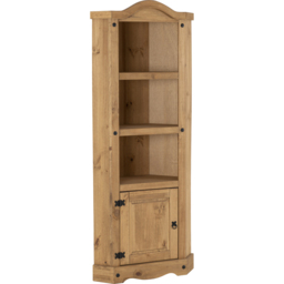 Seconique Corona Single Door 3 Shelf Distressed Waxed Pine Corner Bookshelf - Brown - Wilko - thumbnail 3