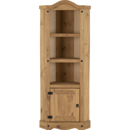 Seconique Corona Single Door 3 Shelf Distressed Waxed Pine Corner Bookshelf - Brown - Wilko - thumbnail 4