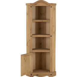 Seconique Corona Single Door 3 Shelf Distressed Waxed Pine Corner Bookshelf - Brown - Wilko - thumbnail 5