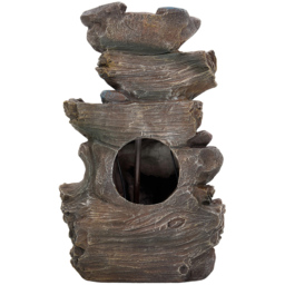 Living and Home 5-Tier Tiered Log Wood and Rock Effect Solar LED Water Feature - Size: 45 x 27 x 19cm - Brown - Wilko - thumbnail 4