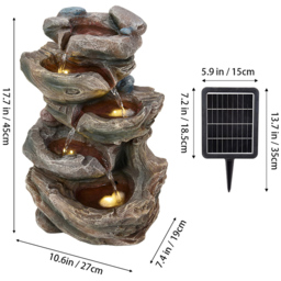 Living and Home 5-Tier Tiered Log Wood and Rock Effect Solar LED Water Feature - Size: 45 x 27 x 19cm - Brown - Wilko - thumbnail 6