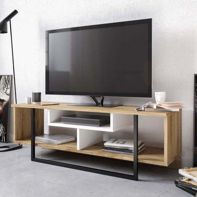 Decorotika Asal Oak and White Black Wide TV Unit - Size: 40 x 120 x 35.2cm - Multi - Wilko - image 1
