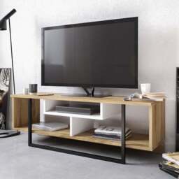 Decorotika Asal Oak and White Black Wide TV Unit - Size: 40 x 120 x 35.2cm - Multi - Wilko