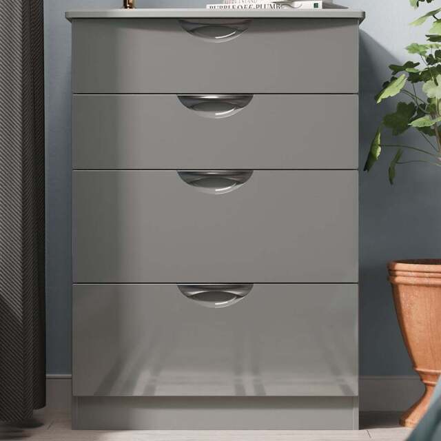 Crowndale Camden 4 Drawer Grey Gloss and Dusk Grey Deep Chest of Drawers Ready Assembled - Grey Gloss & Dusk Grey - Wilko - image 1
