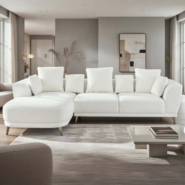 DS Living The Nova 3 Seater Cream Fabric Left Hand Corner Lounger Sofa - Wilko - image 1