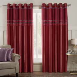 Intimates Renatta Wine Eyelet Curtains 229 x 183cm - Size: W 229 x D 183cm - Red - Wilko