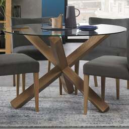Bentley Designs Turin 4 Seater Oak Circular Glass Dining Table - Brown - Wilko - thumbnail 1