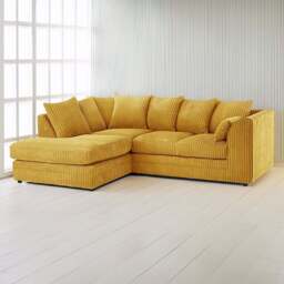 Luxor 3 Seater Mustard Jumbo Cord Left Hand Facing Corner Sofa - Yellow - Wilko - thumbnail 1