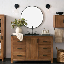 Living and Home White Framed Round LED Mirror - Size: 90 x 90cm - Wilko - thumbnail 3