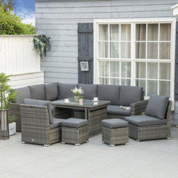 Outsunny 10 Seater Yard Grey Rattan Expandable Sofa Lounge Set - Wilko