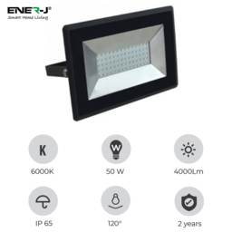 ENER-J 6000K 50W Slim LED Floodlight - Size: 35 x 20 x 12cm - Black - Wilko - thumbnail 7