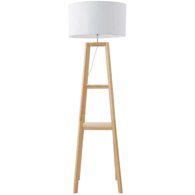 ValueLights Wakefield White Fabric Shade Quad Base LED Floor Lamp with 2 Shelves - Cream - Wilko - image 1