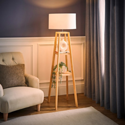 ValueLights Wakefield White Fabric Shade Quad Base LED Floor Lamp with 2 Shelves - Cream - Wilko - thumbnail 7