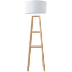 ValueLights Wakefield White Fabric Shade Quad Base LED Floor Lamp with 2 Shelves - Cream - Wilko
