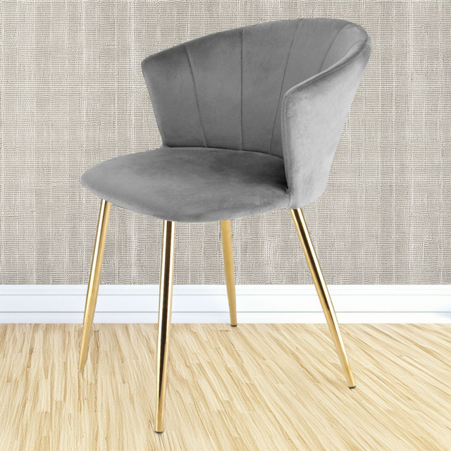 Ella Dining Accent Chair Velvet Upholstery - Grey (Gold Legs) - Size: 75 x 56 x 60cm - Genesis - Wilko - image 1