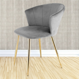Ella Dining Accent Chair Velvet Upholstery - Grey (Gold Legs) - Size: 75 x 56 x 60cm - Genesis - Wilko