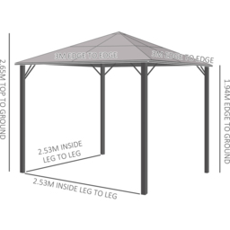 Outsunny 3 x 3m Grey Aluminium Frame Hardtop Gazebo - Size: 270 x 300 x 300cm - Wilko - thumbnail 4