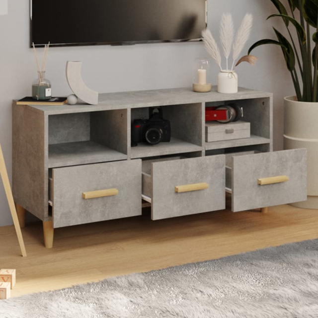 vidaXL 3 Drawer 3 Shelf Concrete Grey TV Cabinet - Size: 50 x 102 x 36cm - Wilko - image 1