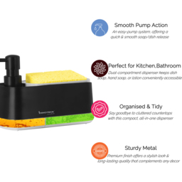 Innoteck Essentials 3 in 1 Hand and Dish Soap Dispenser - Size: 14.5 x 19 x 10.5cm - Black - Wilko - thumbnail 6