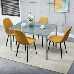 Kosy Koala 4 Seater Glass Faux Leather Dining Set Mustard and Grey - Wilko - thumbnail 5