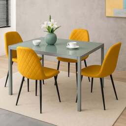 Kosy Koala 4 Seater Glass Faux Leather Dining Set Mustard and Grey - Wilko - thumbnail 1