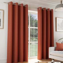 Enhanced Living Tokyo Orange Velvet Embossed Thermal Room Darkening Eyelet Curtains 229 x 229cm - Size: W 229 x D 229cm - Wilko