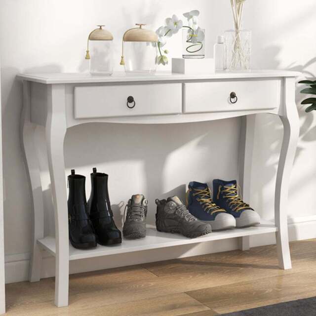 Portland 2 Drawer Ivory White Console Table - Size: 100 x 33 x 76cm - Wilko - image 1