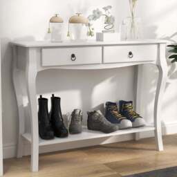 Portland 2 Drawer Ivory White Console Table - Size: 100 x 33 x 76cm - Wilko