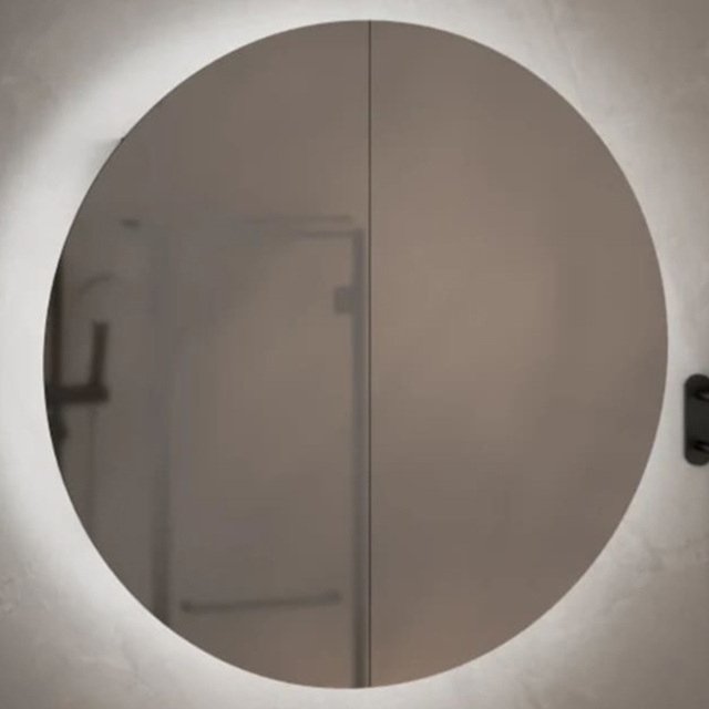 vidaXL 2 Door Grey Round LED Mirror Bathroom Cabinet - Size: 54 x 54 x 17.5cm - Wilko - image 1