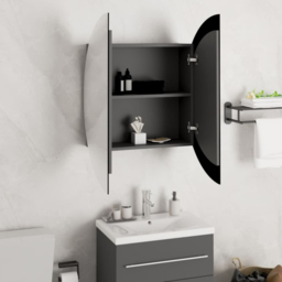 vidaXL 2 Door Grey Round LED Mirror Bathroom Cabinet - Size: 54 x 54 x 17.5cm - Wilko - thumbnail 5