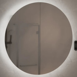vidaXL 2 Door Grey Round LED Mirror Bathroom Cabinet - Size: 54 x 54 x 17.5cm - Wilko