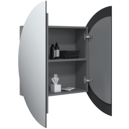 vidaXL 2 Door Grey Round LED Mirror Bathroom Cabinet - Size: 54 x 54 x 17.5cm - Wilko - thumbnail 4