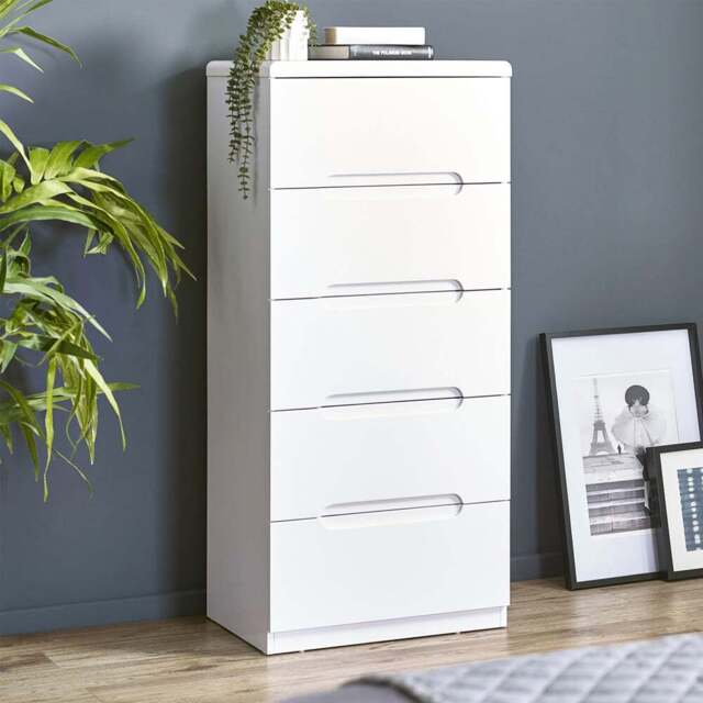 Julian Bowen Manhattan 5 Drawer White Narrow Chest of Drawers - Wilko - image 1