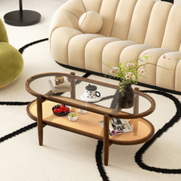 Costway Single Shelf PE Rattan Coffee Table - Size: 111 x 65 x 15cm - Brown - Wilko - thumbnail 5