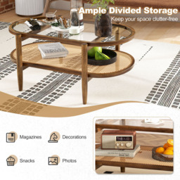 Costway Single Shelf PE Rattan Coffee Table - Size: 111 x 65 x 15cm - Brown - Wilko - thumbnail 6