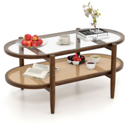 Costway Single Shelf PE Rattan Coffee Table - Size: 111 x 65 x 15cm - Brown - Wilko - thumbnail 4