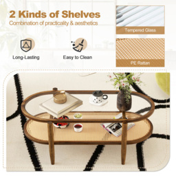 Costway Single Shelf PE Rattan Coffee Table - Size: 111 x 65 x 15cm - Brown - Wilko - thumbnail 7