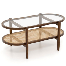 Costway Single Shelf PE Rattan Coffee Table - Size: 111 x 65 x 15cm - Brown - Wilko - thumbnail 3