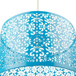 Happy Homewares Matt Teal Metal Marrakech Pendant Shade with Floral Decoration - Size: 19 x 29 x 29cm - Green - Wilko - thumbnail 5