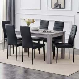 Portland Kosy Koala 6 Seater Dining Set Grey and Black - Wilko - thumbnail 1