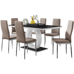 Furniturebox Lucia Valera 6 Seater Dining Set Grey Gloss Cappuccino and Chrome - Brown - Wilko - thumbnail 3