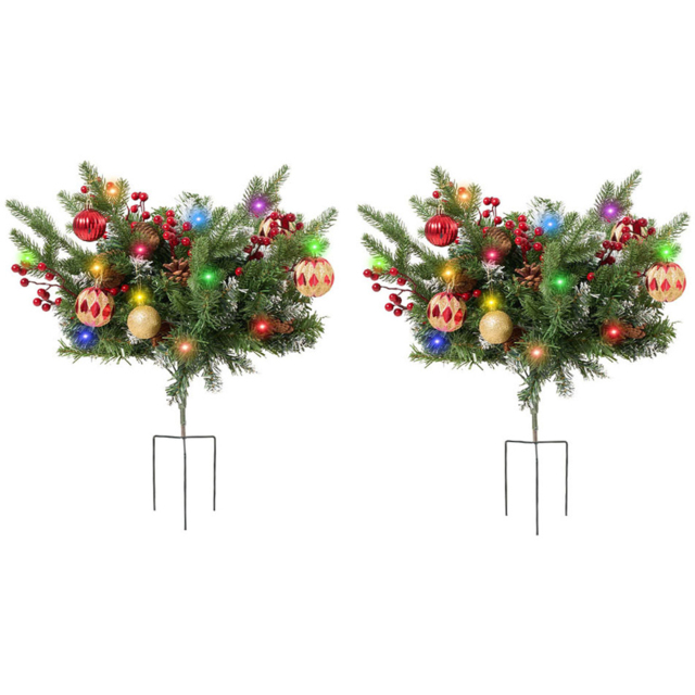 Living and Home Pre-Lit Christmas Mushroom-Shaped Planter Bush with Timer 60cm 2 Pack - Size: 60 x 40 x 40cm - Multi - Wilko - image 1