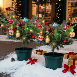 Living and Home Pre-Lit Christmas Mushroom-Shaped Planter Bush with Timer 60cm 2 Pack - Size: 60 x 40 x 40cm - Multi - Wilko - thumbnail 3