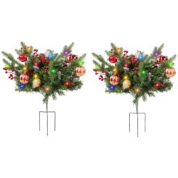 Living and Home Pre-Lit Christmas Mushroom-Shaped Planter Bush with Timer 60cm 2 Pack - Size: 60 x 40 x 40cm - Multi - Wilko - thumbnail 1