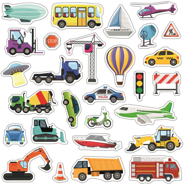 Walplus Construction and City Transport Double Sided Reusable Gel Window Sticker 28 Piece - Size: 0.3 x 30 x 55cm - Red - Wilko - image 1
